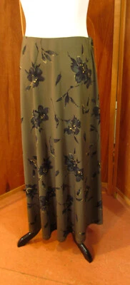 Falda Vintage Jaclyn Smith Caqui Verde con Flores Negras Oficina/Fiesta/Vestido S LG Foto 1 de 4