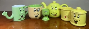 Funny Face Vintage Tableware Tea & Sugar Pot Milk Jug Laugh Mug Cup Waving - Picture 1 of 23