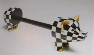 MACKENZIE-CHILDS COURTLY CHECK PIG PAPER TOWEL HOLDER,NEW IN ORIGINAL BOX - Picture 1 of 1