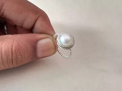 925 Sterling Silver-White Pearl Ring-Birthstone ring, Handmade Boho Jewelry Gift - Image 1 of 4