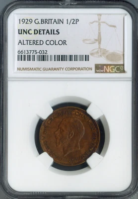 1929 Great Britain Half Penny 1/2P NGC UNC DETAIL QUALITY✔️ - Image 1 of 2