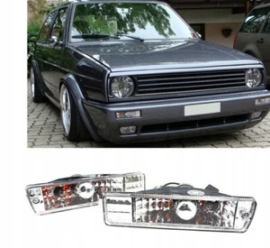 VW Golf Mk2 Jetta 2 Front Chrome Indicators Turn Signal Set L+R 83–91 Wide Bumpe - Picture 1 of 4
