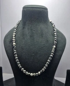 Genuine Striped Zebra Jasper Round Gemstone 925 Sterling Silver Necklaces - Picture 1 of 8