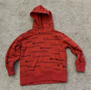 Kids Red Champion Hoodie With Black Champion Pattern Size 4 - Picture 1 of 3