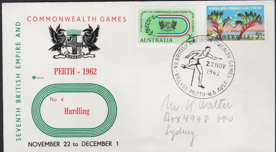 SPORT 1962 Perth Commonwealth Games Australia Set Cubierta Real - HURDLES HURDLING Foto 1 de 1