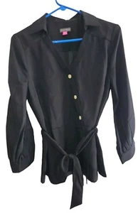 Women's Black Collar Semi Sheer Vince Camuto 3/4" Sleeve Button Blouse Medium - Bild 1 von 6