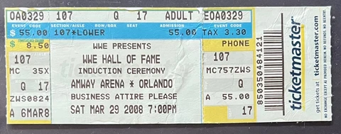 2008 WWE Hall Of Fame Induction Program + Ticket Vintage Wrestling Ric Flair Cover