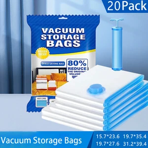 20 x Jumbo Vacuum Storage Bags Travel Space Saver Garment Seal Clothes Hand Pump - Picture 1 of 28