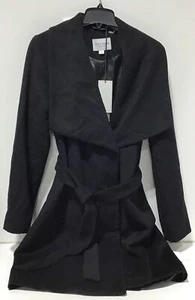 Cole Haan Women's Classic Wool Coat with Belt in Black Size 12 - Picture 1 of 3