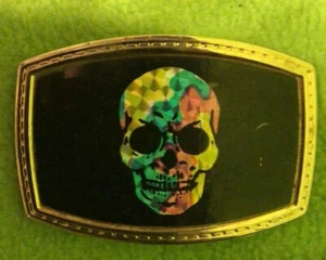 Gebrauchte ~ Gürtelschnalle ~ Totenkopf ~ Mikrofarbe ~ messingfarben - Bild 1 von 6
