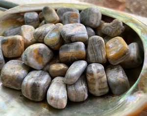 1X Onyx Gray Yellow Stripe Tumbled Stone 20-25mm Reiki Healing Crystal Stamina  - Picture 1 of 12