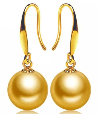 12-13mm gold Baroque Pearl Earrings 18K Gold Ear Drop Dangle Women Earbob Hoop - Image 1 of 3