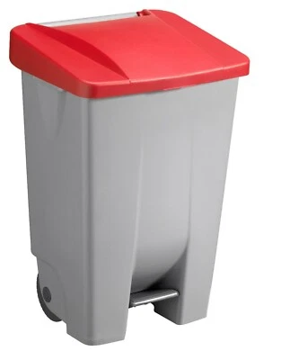 Sunware Abfalleimer 80Liter -49x41x75cm- mit Rädern/Fußpedal/Handgriff- grau/rot - Bild 1 von 3