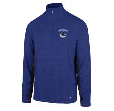Vancouver Canucks 47 Brand Omni 1/4 Zip! NHL Licensed Blue Orca Logo Quarter Zip Cover