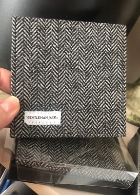 Set 4 Vtg GENTLEMAN JACK Daniel GRAY HERRINGBONE COASTER Box Fabric Reversible - Image 1 of 4