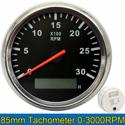 85mm Marine RPM Tachometer Gauge LCD Tacho Hour Meter 0-3000RPM for Car Boat  - Image 1 of 4