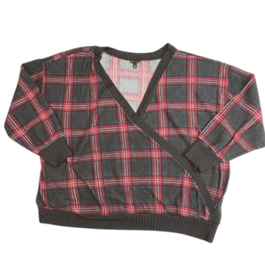 Envoltura sintética tórrida para mujer 4X puños acanalados rojos a cuadros informales acogedores inspirados en la colección - Imagen 1 de 7