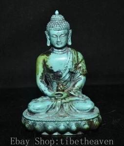 5 Zoll alte chinesische Türkis Buddhismus Shakyamuni Amitabha Buddha Skulptur - Bild 1 von 10