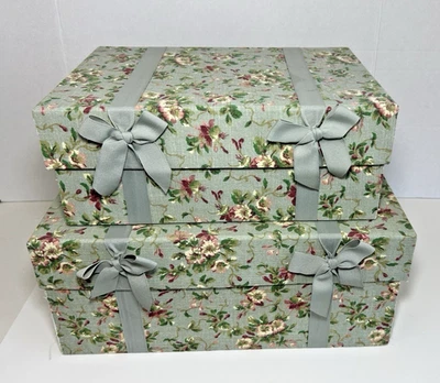 Shabby Chic Decorative Storage Boxes with Lids Set of 2 Cardboard Boxes - Image 1 of 4