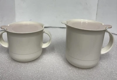Vintage Tupperware Cream & Sugar Set White With Pink Lids - Image 1 of 4