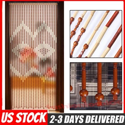 Cortina de puerta de bambú con cuentas de madera para colgar mosquitera ciega divisor habitación Foto 1 de 4