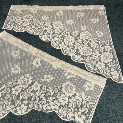 Vintage Lace Swag Curtains  38x34 Cream Off White Floral Set Of 2 - Image 1 of 4