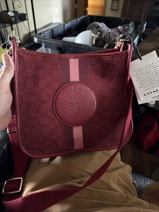 Coach (CA195) Dempsey Red Signature Jacquard Canvas Patch File Crossbody Bag - Picture 1 of 5