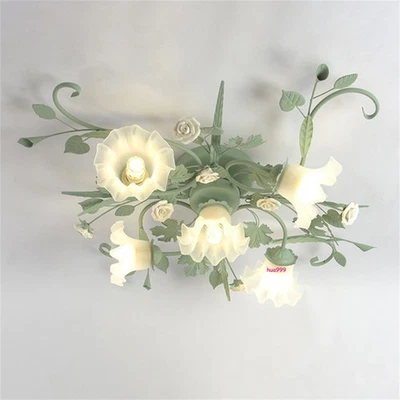 Vintage Pastoral Flush Mount Ceiling Lamp Flower Glass Shape Ceiling Lighting - Image 1 of 4