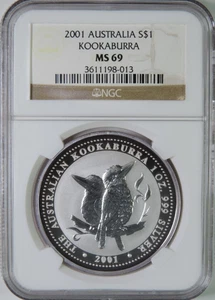 2001 Australia Kookaburra 1oz .999 Silver $1 Coin NGC MS69 - Picture 1 of 4