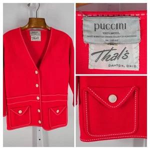 Vintage 60er Puccini Wolle Strick Cardigan Pullover Orange Mod Neon Dayglow 36" Neuwertig - Bild 1 von 5