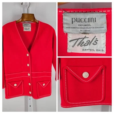 Vtg 60s Puccini Wool Knit Cardigan Sweater Orange Mod Neon Dayglow 36" Mint Cond - Image 1 of 4