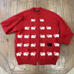 Black Sheep Vintage Wool Cardigan Sweater Women’s Large Red Knit Princess Diana - Picture 1 of 7