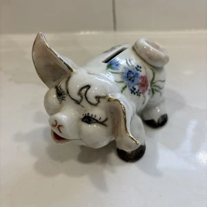Hucha de cerámica de cerdo vintage decoración de flores - Imagen 1 de 6