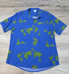 LuLaRoe World Map Short Sleeve Button Up Mens All Over Print Mens Size Large - Picture 1 of 7