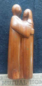 Hand Carved Wooden Sculpture Couple 9x3 - Picture 1 of 9
