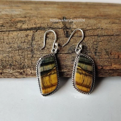 Tiger's Eye Gemstone Earring 925 Sterling Silver Wedding Gift Earring PG6019 - Image 1 of 4