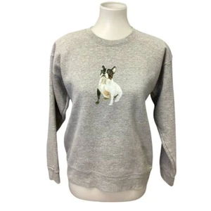 Hand Printed Upcycled Youth XL Upcycled Boston Terrier Dog Crew Neck Sweatshirt - Picture 1 of 5