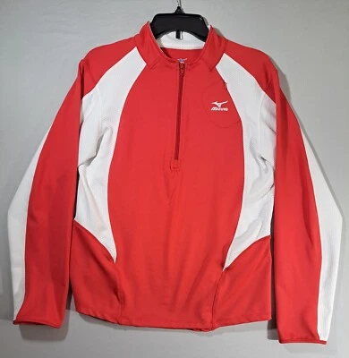 Pullover Mizuno DryLite 1/4 Cremallera Mujer Grande Rojo Blanco Rendimiento Elástico  Foto 1 de 4