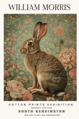 William Morris Vintage Rabbit Animal Cotton Prints Exhibition Wall Art Poster - Изображение 1 из 4