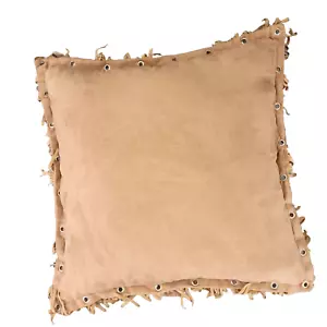 Faux Suede Throw Pillow Western Pillow 17"x17" Rustic Fringe Ranch Cabin Decor - Picture 1 of 7