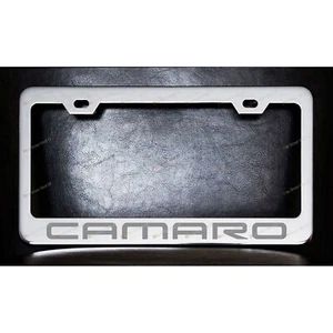 Chevrolet CAMARO slive letters chrome metal License Plate Frame Screw Caps - Picture 1 of 5