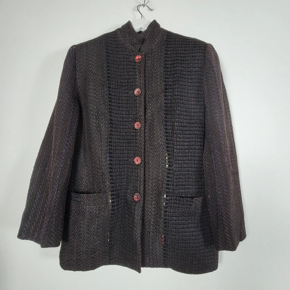 Vintage Deborah Cross Textile Artist Button-Up Women Jacket Mandarin Collar NWOT - Image 1 of 4