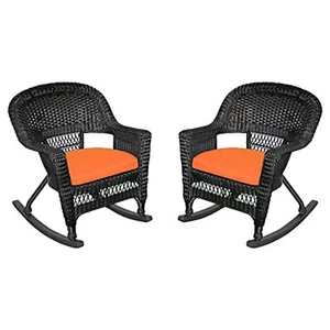 Jeco Rocker Wicker Chair with Orange Cushion - Set of 2 Black - Picture 1 of 2