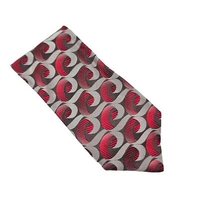 Corbata de seda italiana Bachrach para hombre roja gris patrón geométrico elegante de negocios Foto 1 de 4