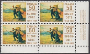 Canada - #492 Suzor-Cote - Return From the Harvest Plate Block - MNH - Picture 1 of 1