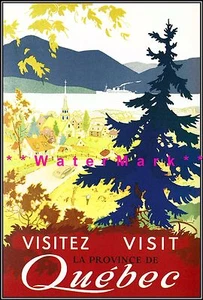Kanada 1950 Visit Quebec Vintage Poster Druck Retro Canadian Mountains Travel - Bild 1 von 4