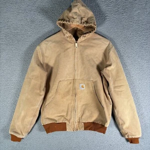 Vintage Carhartt Jacket Youth XL Tan Full Zip Hooded Workwear USA Made - Picture 1 of 9