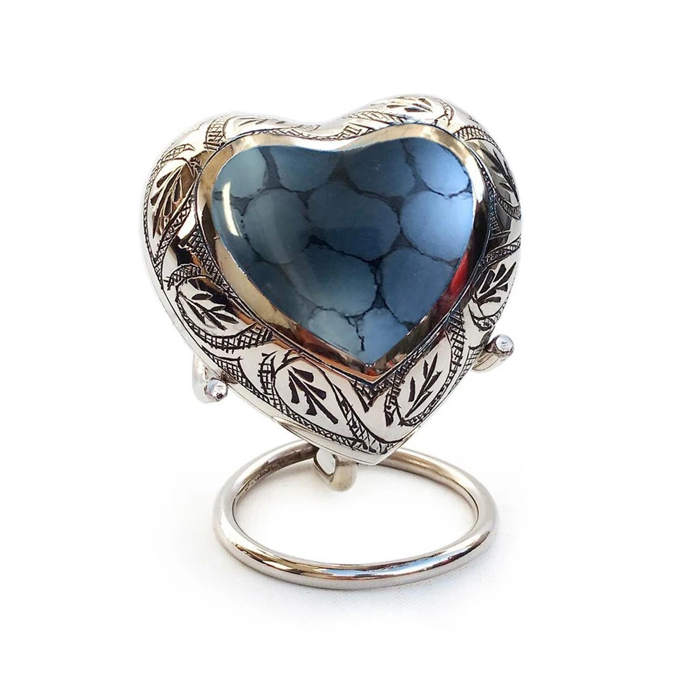 Mystic Blue Small Heart Keepsake Urn For Ashes - Image 1 of 4