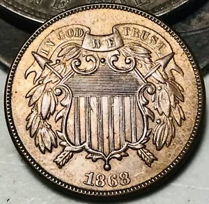 1868 Two Cent Piece 2C Ungraded Choice FULL MOTTO US Copper Coin CC25485 - Picture 1 of 6