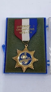 Vintage 1973 - 1974 Football District 1 Champions Brass Award Medal Pin W/Case - Picture 1 of 9